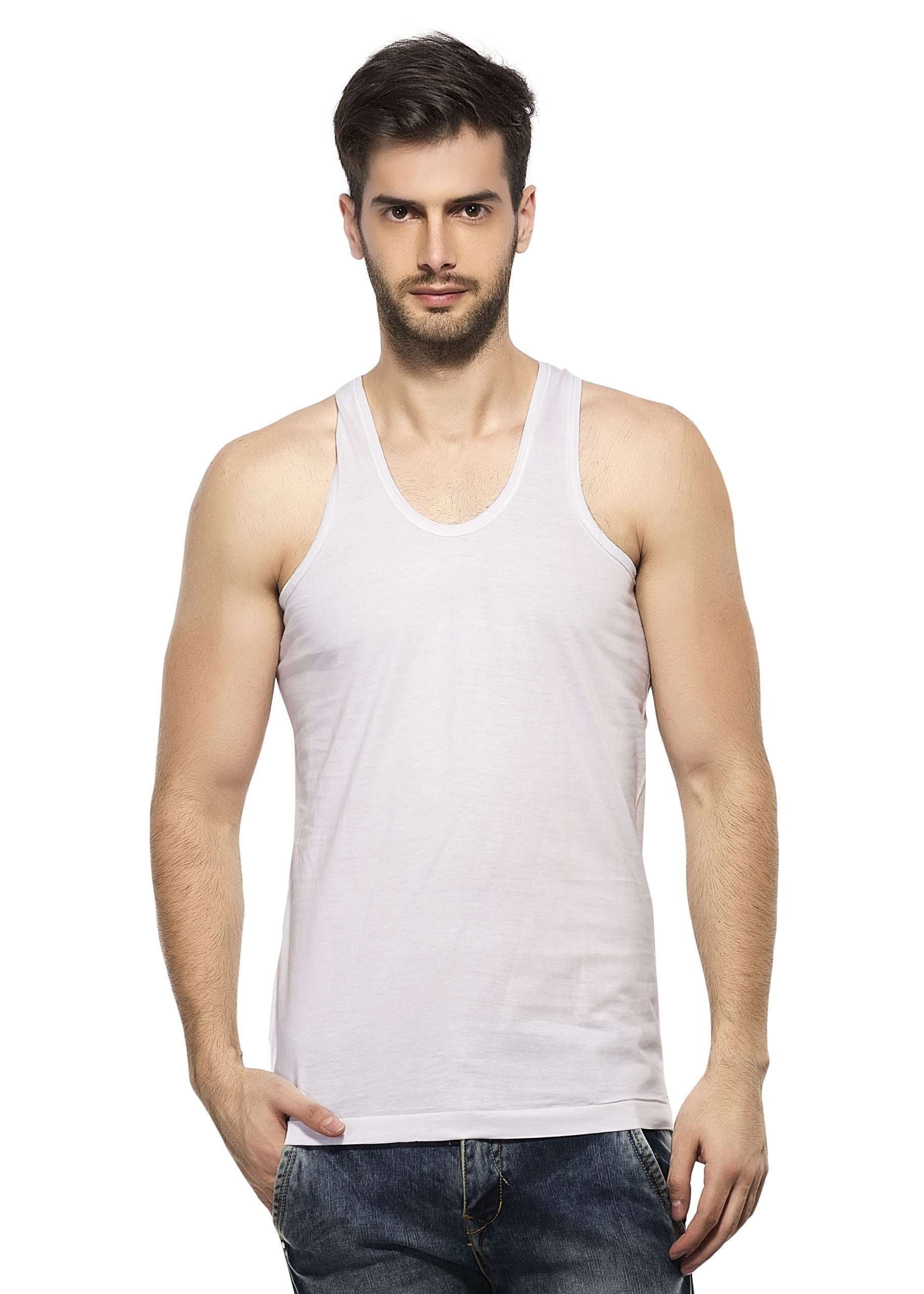 Men White Solid Innerwear Vest
