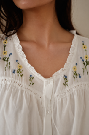 Comfort Fit Embroidered Half Sleeve Nighty
